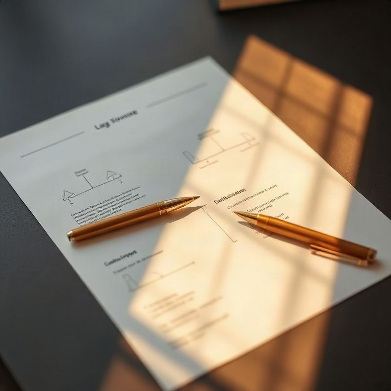 Flat lay of legal structure diagrams on a charcoal desk with a gold pen